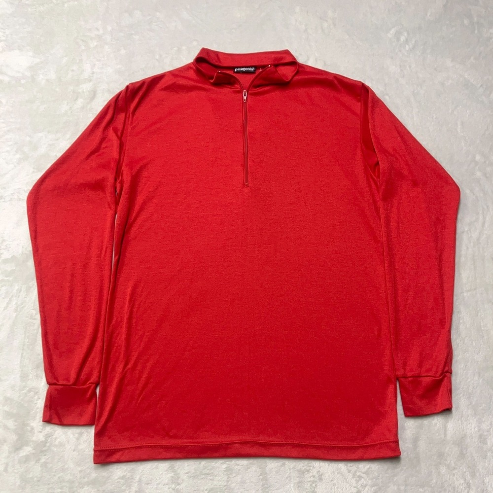 VTG Patagonia‎ Capilene Midweight Mens Large Red 1/4 Zip Pullover Baselayer Top